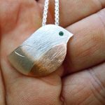 Set with an Aquamarine - Rose gold and silver Robin necklace