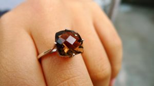 Handmade 10k White Gold Ring with Smokey Quartz -0